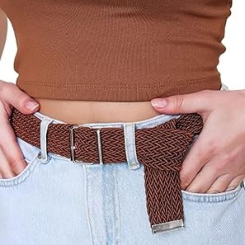 2412 Women’s Woven Wicker Braided Belt – Adjustable Brown Waist